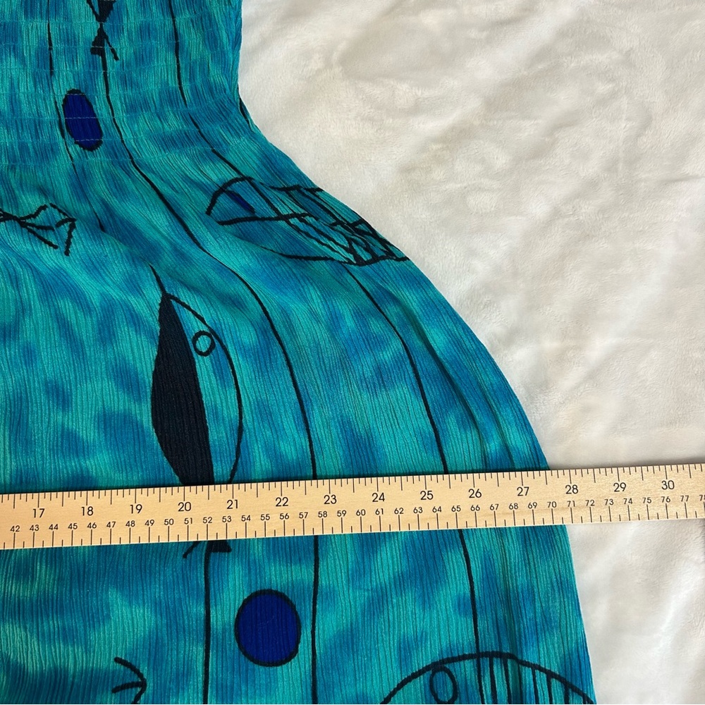 Kaktus Smocked Maxi Fish Print Dress M Beach Boho Vacation Coastal Summer Staple - Picture 13 of 13